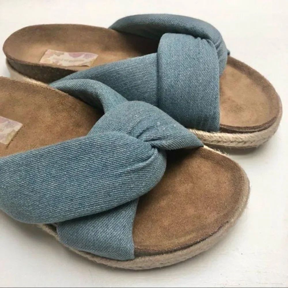 BAND OF GYPSIES Move Over Slide Sandal Denim Blue US7 NWOT